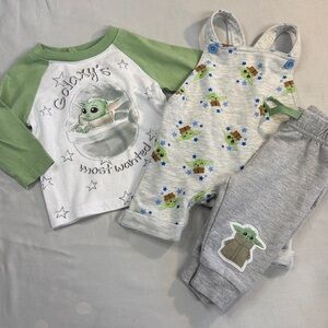 Star Wars - 3 piece Green and White Baby Newborn Mandalorian Outfit